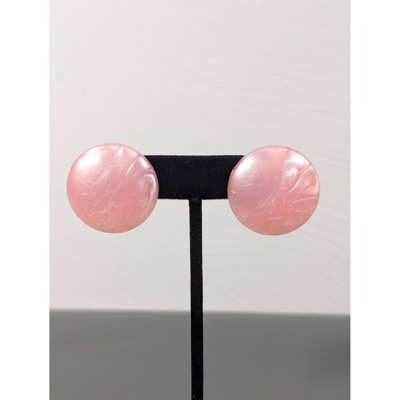 Vintage Pink Swirl Lucite Round Dome Pierced Earrings - Picture 1 of 8